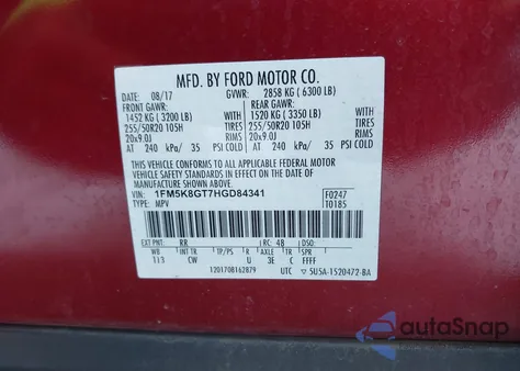 2017 Ford Explorer Sport z USA, uszkodzony, nr VIN 1FM5K8GT7HGD84341